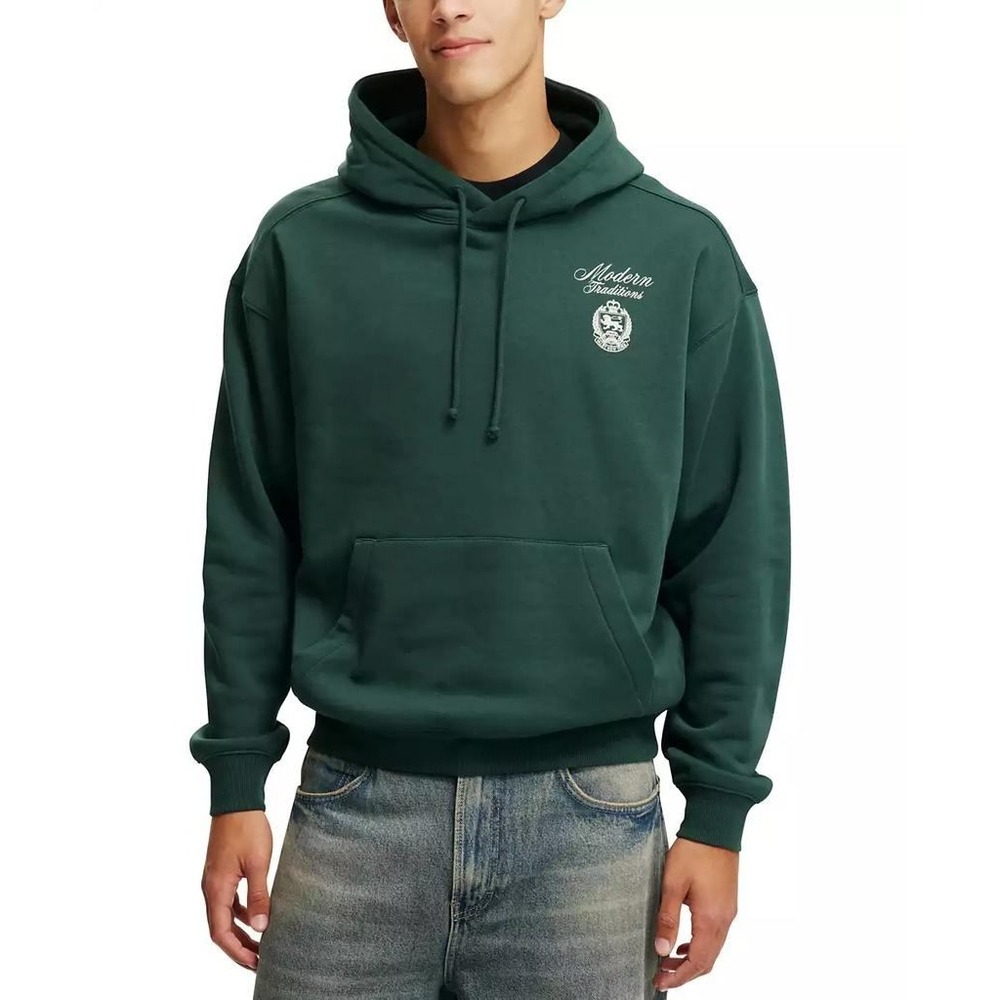 Cotton On Mens M‎ Box Fit Graphic Hoodie Pine Needle Green Modern Traditions New